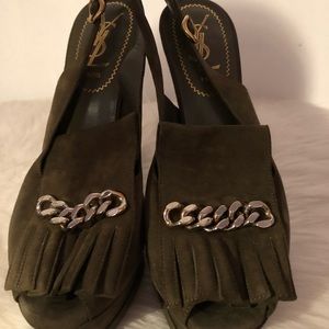 YSL sling shoes Army green Authentic